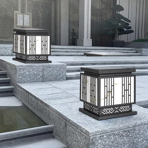 Vista 6 de Luces de poste para exteriores, lámpara de columna cuadrada de acero inoxidable con imitación de mármol, luz de valla impermeable para exteriores
