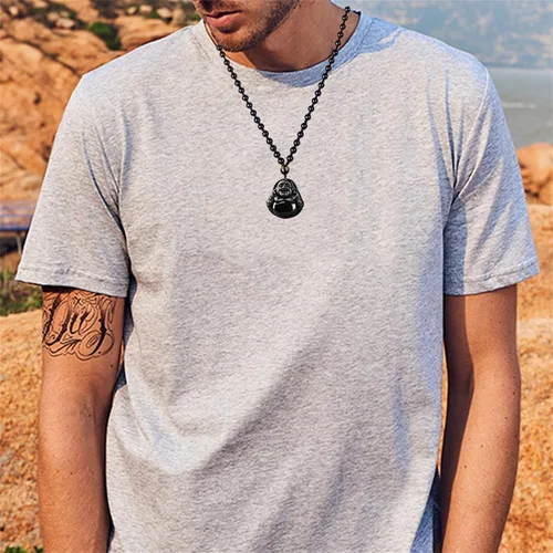 Vista 4 de Collar de obsidiana negra con dije de protección de amuleto de la suerte con cadena de cuentas extendida, piedra de cristal curativa, collares