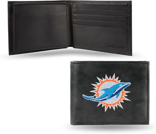 Vista 32 de Rico Industries Billetera de cuero bordada para hombre de la NFL Negro
