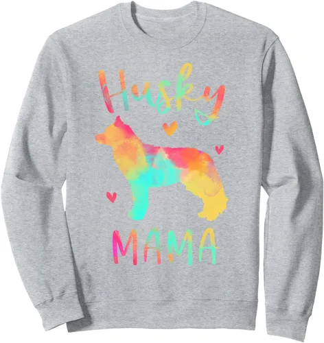 Vista 3 de Husky Mama - Sudadera colorida con diseño de husky siberiano, regalos para perros y mamá, Negro, S