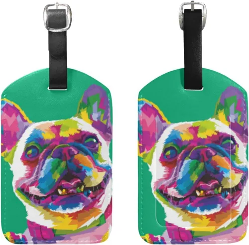 Vista 3 de BAXIEJ - Etiquetas de equipaje para maleta con etiquetas de identificación de nombre, etiquetas de equipaje de bulldog francés para viajes, funda