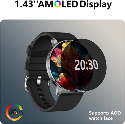 Vista 2 de Reloj inteligente para hombre de 1.43 pulgadas, pantalla AMOLED, funciona con Android/iPhone, resistente al agua IP68, batería de larga duración