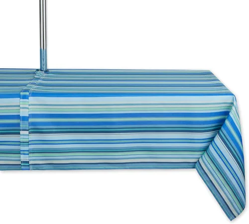 Vista 9 de DII Summer Stripe - Colección de mesa con cremallera para exteriores, multiusos, lavable a máquina, mantel, 60 pulgadas redonda, casa de playa