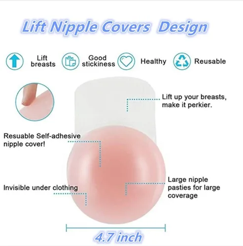 Vista 2 de Cubiertas para pezones para mujer, adhesivo push-up reutilizable, 2 pares (4.7 pulgadas redonda)