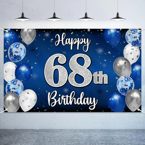 Vista 44 de Decoración de feliz cumpleaños número 100, globo azul y plateado grande cartel de fondo de cumpleaños de 100 años - Suministros para fiesta