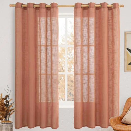 Vista 164 de LAMIT Cortinas de lino marrón caramelo para sala de estar, 84 pulgadas, de lino sintético, texturizado, filtrante de luz, paneles de privacidad