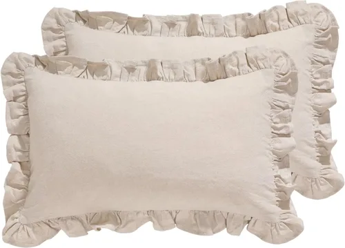 Vista 19 de patdrea - Juego de 2 fundas de cojín decorativas estilo shabby chic verdes, 18x18 pulgadas, fundas de cojín de lino rústico con volantes, funda
