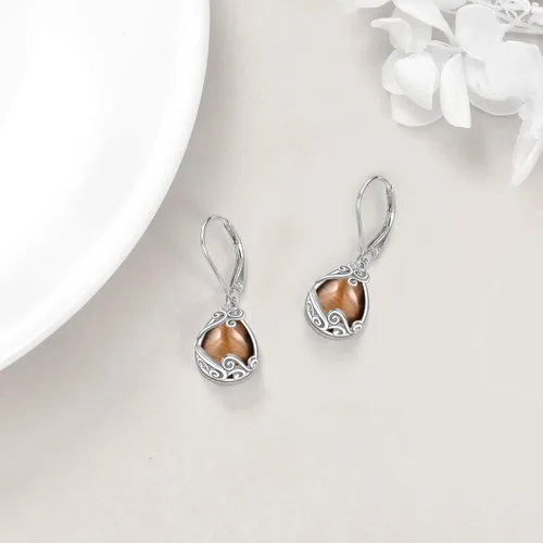 Vista 267 de Aretes colgantes con forma de lágrima de filigrana de piedra lunar de plata de ley 925 con cierre de palanca para mujer, regalos de joyería