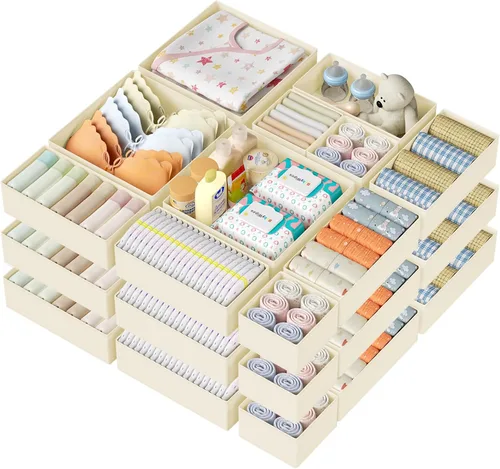 Vista 8 de DIMJ Organizador de cajones para ropa, paquete de 12 unidades, organizadores plegables para bebé, organizador de almacenamiento y cómoda para Beige