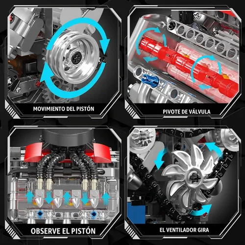 Vista 3 de Mould King 10171 Kit de modelo de motor V8 que funciona, motor de coche de 8 cilindros con motor, bloques de construcción coleccionables