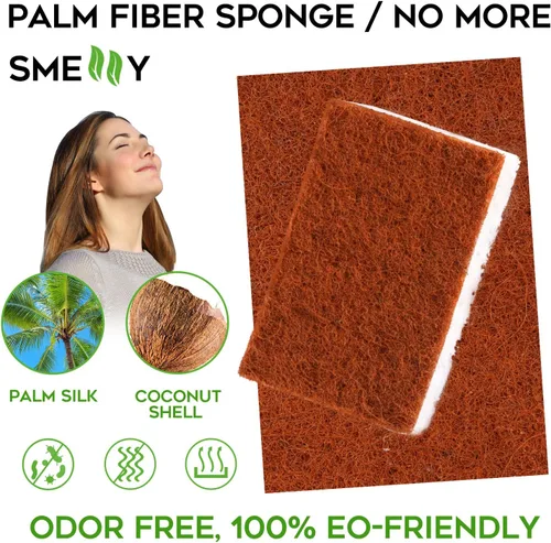 Vista 2 de Esponja natural a base de plantas, paquete de 12 esponjas de limpieza de fibra de palma con esponjas biodegradables compostables que no rayan
