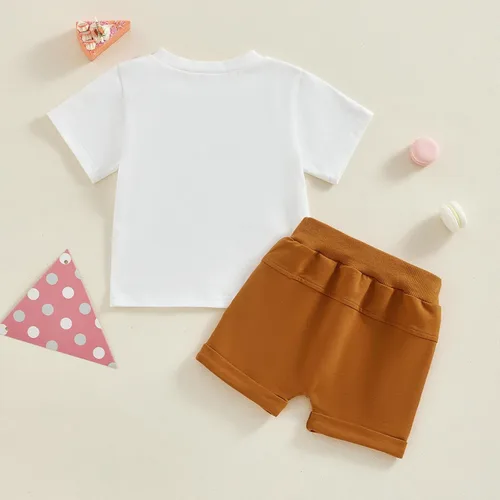 Vista 7 de CREAIRY Conjunto de 2 piezas de camiseta de manga corta para bebé, niño, niña, cumpleaños, camiseta de manga corta, pantalones deportivos