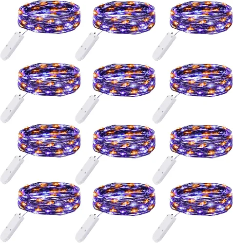 Vista 12 de Brightown - Paquete de 12 luces LED de hadas multicolor con pilas, resistentes al agua, cable plateado de 7 pies, 20 luces LED de luciérnagas