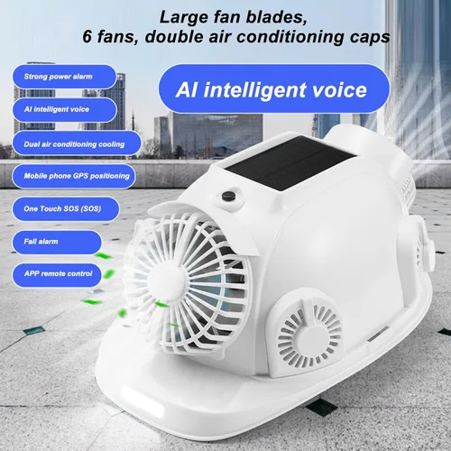 Vista 2 de Casco duro para construcción, casco de seguridad de ventilador solar, casco de trabajo de enfriamiento rápido con 6 ventiladores solares y luz