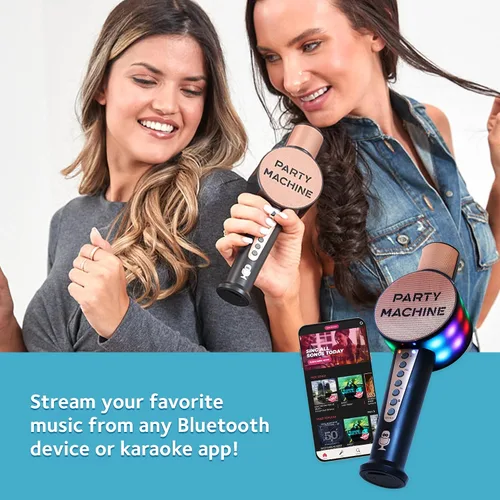 Vista 3 de Micrófono de karaoke inalámbrico Singing Machine para niños y adultos, micrófono de fiesta (Oro rosa) - Micrófono portátil Bluetooth de mano