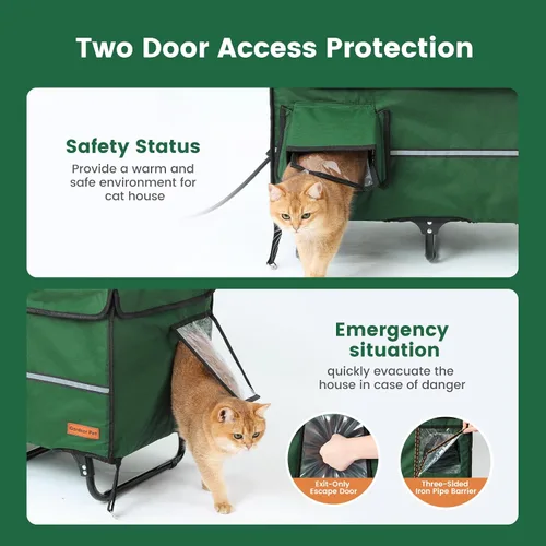 Vista 5 de Casa plegable extragrande para gatos, con marco de metal, aislada, impermeable, refugio para gatos callejeros con puerta de escape, refugio cálido