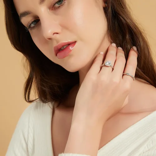 Vista 6 de Mameloly Juego de anillos de boda de 1.2 quilates para mujer, anillos de novia de corte redondo, circonita cúbica, halo de circonita cúbica, anillos