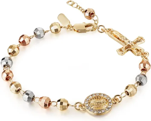 Vista 8 de HZMAN Pulsera de cruz con cuentas de rosario virgen de Guadalupe ajustable para mujer, regalo de joyería Cruz de Jesús y María