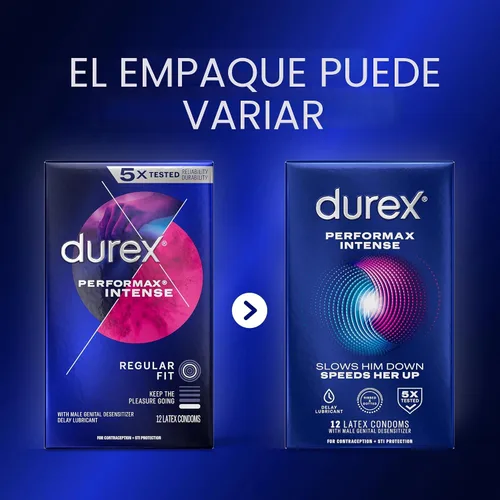 Vista 12 de Preservativos ultrafinos, acanalados, punteados con lubricante retardante, Durex Performax Intense - Preservativos de látex de goma natural, 12