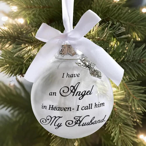 Vista 8 de Adornos de bola para árbol de Navidad, bola de plumas transparente, adorno conmemorativo de ángel, tengo un ángel en el cielo, lo llamo papá