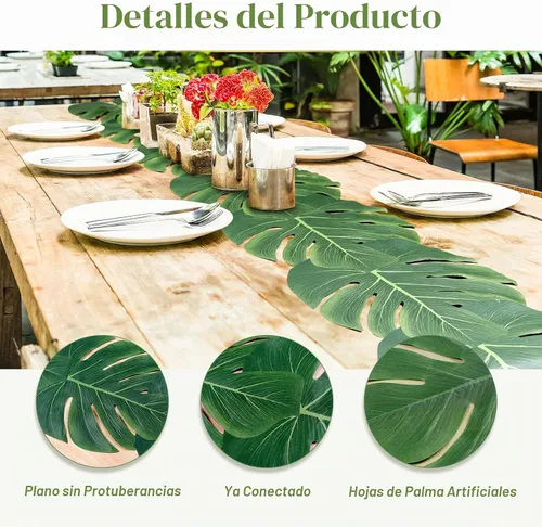 Vista 3 de AerWo 4 caminos de mesa artificiales de hojas de palma de 72 pulgadas, camino de mesa de hojas de palma tropicales para bodas, decoración de mesa
