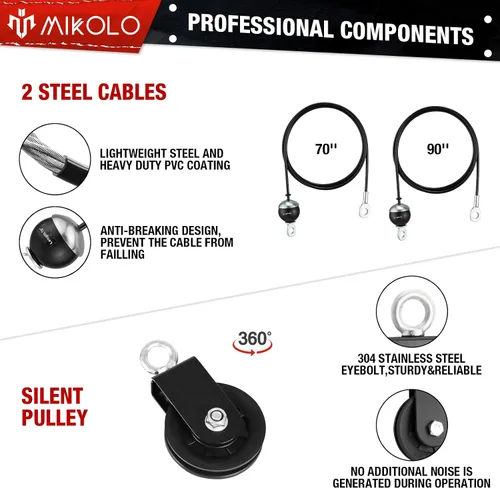 Vista 3 de Mikolo - Sistema fitness para musculación del tren superior, máquina de cable doble (1,8 m y 2,30 m) con pasador de carga mejorado para extensión