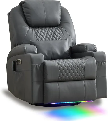 Vista 17 de AHMED Silla reclinable giratoria de doble motor, piel sintética, color Beige