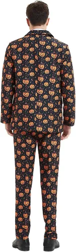 Vista 3 de ACH Traje de Halloween para hombre, disfraz de fiesta para adultos, con diferentes estampados, 3 piezas, chaqueta fea y divertida para hombre, traje