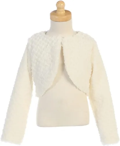 Vista 2 de Cárdigan blanco hecho en Estados Unidos para niñas, suéteres de piel sintética para niñas, bolero de vestir para niñas pequeñas, chaqueta para bebés