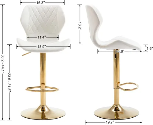 Vista 2 de CIMOTA Juego de 2 taburetes de bar giratorios de terciopelo blanco, sillas de bar de altura de mostrador con respaldo/base dorada, silla moderna