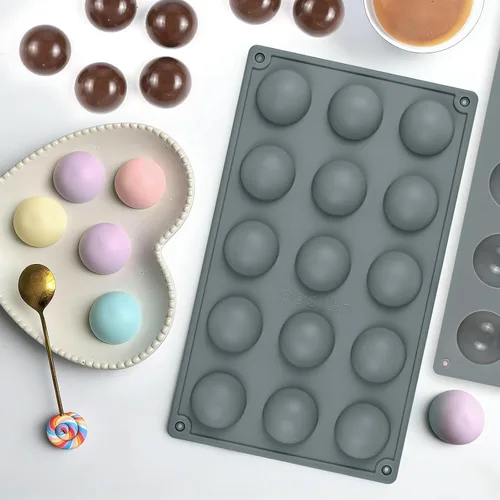 Vista 2 de Molde de silicona semiesfera para trufas de chocolate, caramelos, juego de 2 Soft Easy to Demold,30 Cavities for Ice Cubes, Jelly, Jello, Cake
