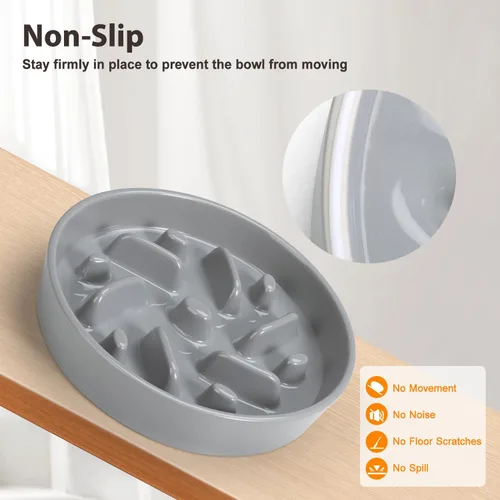 Vista 4 de Cuenco de cerámica para perros de alimentación lenta, 2 tazas de plato de Laberinto - Gris