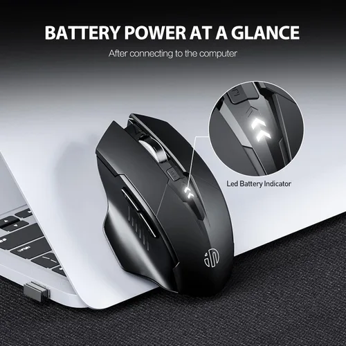 Vista 8 de INPHIC Mouse inalámbrico recargable, batería visible, 2400 DPI, 6 botones, mouse ergonómico grande para laptop, computadora, Mac, PC, etc.