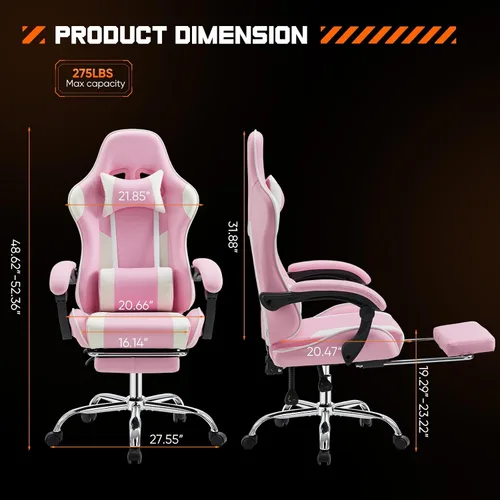 Vista 3 de DUMOS - Silla de escritorio de oficina para juegos con reposapiés y reposacabezas para adultos, silla ergonómica de piel sintética para computadora