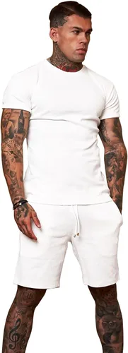 Vista 3 de Redqenting Conjunto de pantalones cortos casuales para hombre, 2 piezas, conjuntos de pantalones deportivos de verano a juego de camisa y pantalones