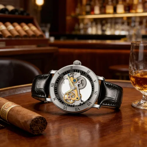 Vista 3 de Reloj mecánico automático para hombre, reloj de pulsera de acero inoxidable esqueleto de cuerda automática,Relojes de diseño de esfera transparente