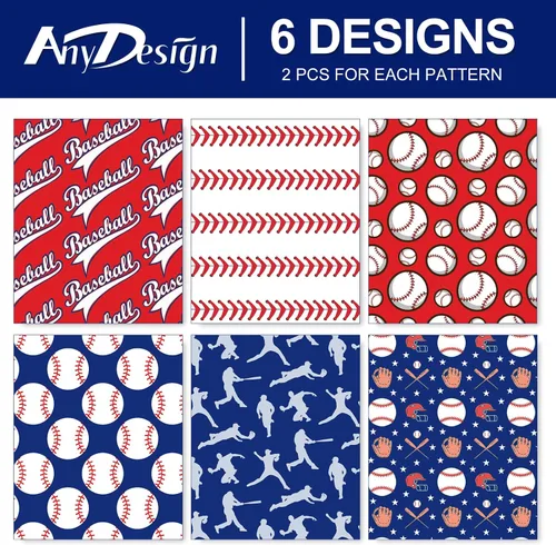 Vista 3 de AnyDesign 12 hojas de papel de regalo de béisbol, no enrolladas, papel de regalo deportivo, papel de regalo deportivo, plegado a granel, papel plano
