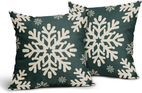 Vista 20 de Fundas de almohada decorativas de Navidad negras 40x40 cm con copos de nieve blancos de Navidad, juego de 2, temática rústica de invierno