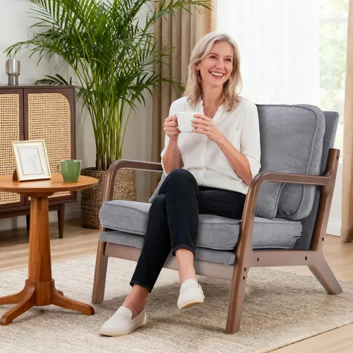 Vista 9 de DUMOS Juego de 2 sillas modernas de mediados de siglo, sillas decorativas con brazos y cojín de cintura, sillas de lectura para adultos, silla
