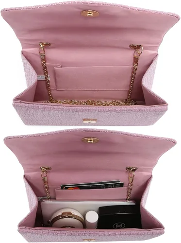 Vista 5 de Dasein Bolso de noche brillante para mujer con cadena gruesa, bolso de cóctel, bolso de graduación, lindo bolso de mano para fiesta de boda