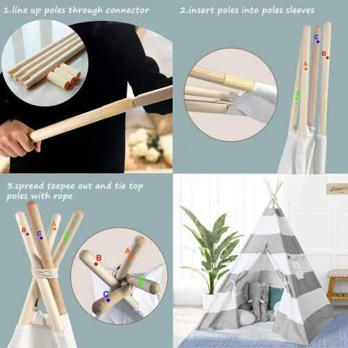 Vista 7 de Tienda de campaña tipi para niños, tienda de campaña tipi para niños, casa de juegos para interiores y exteriores, tienda de campaña para niños