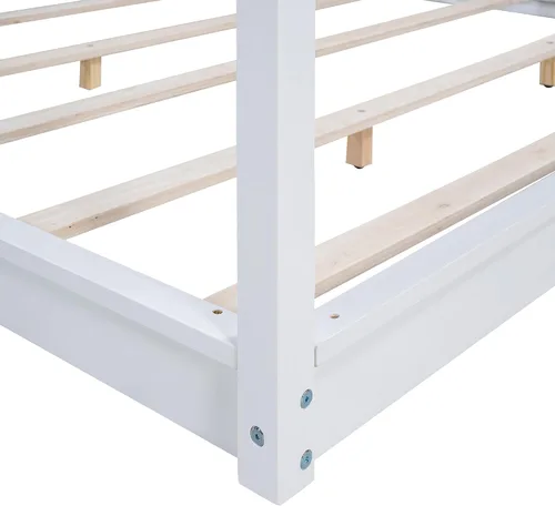 Vista 5 de Harper & Bright Designs Cama King con dosel de madera con 4 paneles de póster, marco de cama King con soporte de listones de madera maciza, cama