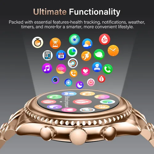 Vista 9 de Reloj inteligente de lujo de alta gama para hombres, esfera giratoria (bisel de corte de hacha) smartwatch, pantalla AMOLED de 1.32 pulgadas Dorado