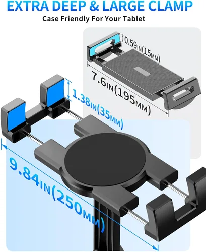 Vista 5 de Soporte para tablet para automóvil, soporte para iPad de auto, versión mejorada, soporte universal para tazas, cuello largo ajustable, para tableta