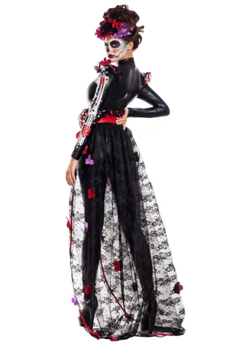 Vista 2 de Disfraz Talla Grande Día de los Muertos Rosas para Mujer Multicolor