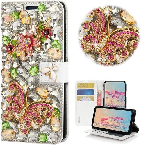 Vista 24 de Bling - Funda tipo cartera para teléfono compatible con Samsung Galaxy Z Fold 3 5G, elegante, hecha a mano en 3D con lazo de cristal, bolsa de rosa