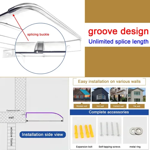Vista 8 de Toldo moderno de policarbonato para puerta delantera, toldo curvado para puerta, toldo para puerta de patio, toldo invisible para puerta, toldo