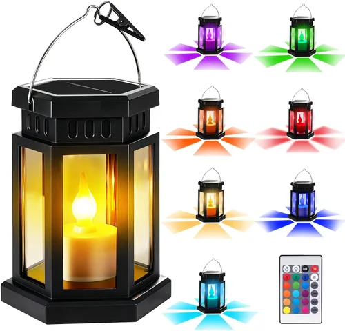 Vista 9 de Faroles solares impermeables para exteriores, luz RGB que cambia de color Negro