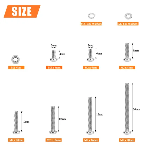 Vista 3 de HELIFOUNER 560 Piezas M2 x 4 mm / 6 mm / 8 mm / 10 mm / 12 mm / 16 mm / 20 mm, Tornillos de Cabeza de Botón con Cavidad Cilíndrica, Tuercas