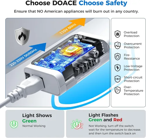 Vista 7 de DOACE - Convertidor de voltaje de 350 W de EE. UU. a Europa para alisador de cabello, rizador CPAP, convertidor de 220 V a 110 V para viajes Blanco